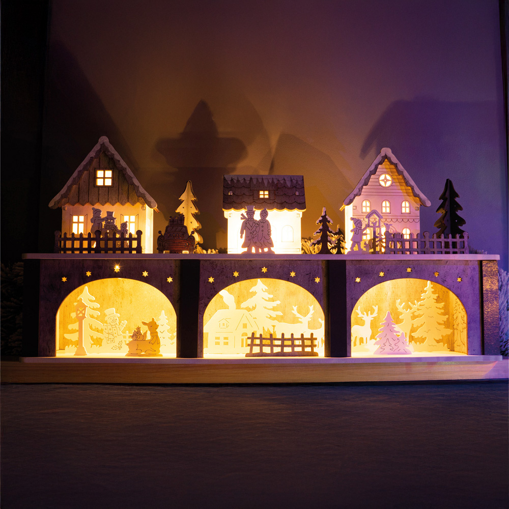 St Helens LED Light White and Grey Wooden Christmas Scenery Image 3