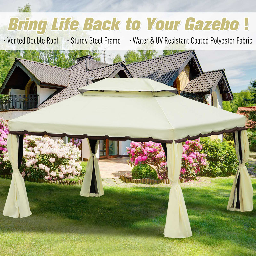 Outsunny 4 x 3m Cream Canopy Pavilion Patio Gazebo Tent with Sides Image 3