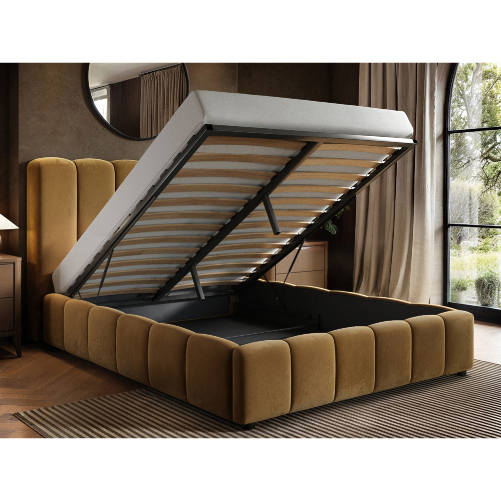 Solace+Co Emilie King Size Mocha Velvet Ribbed Ottoman Bed Image 6