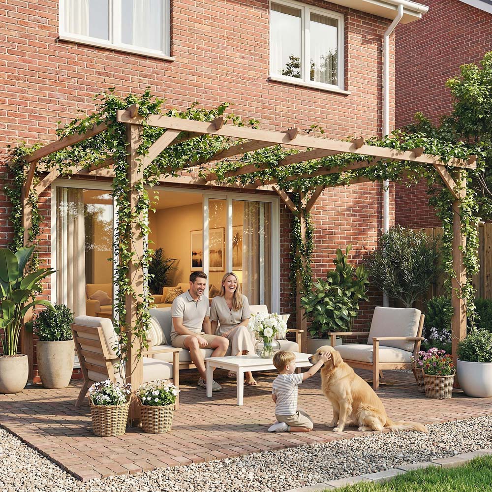 Outsunny 4 x 3m Maple Wood Effect Wooden Pergola Image 3