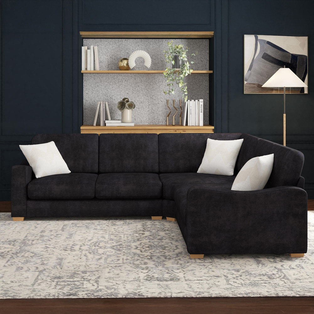 Theadford 4 Seater Ebony Plush Velvet Fixed Back Corner Sofa Image 5