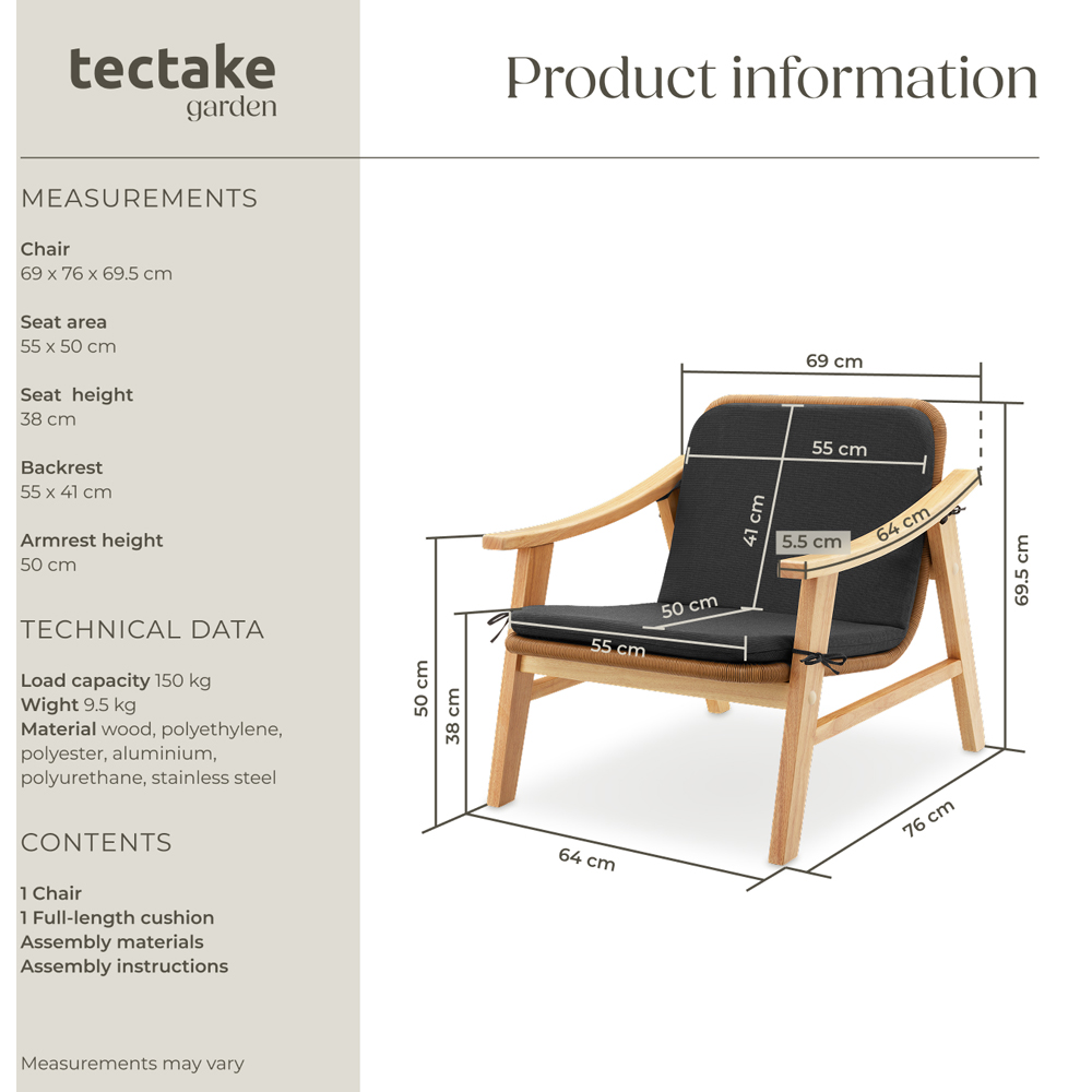tectake Nature Rattan and Varnished Wood Lounge Arm Chair Image 9
