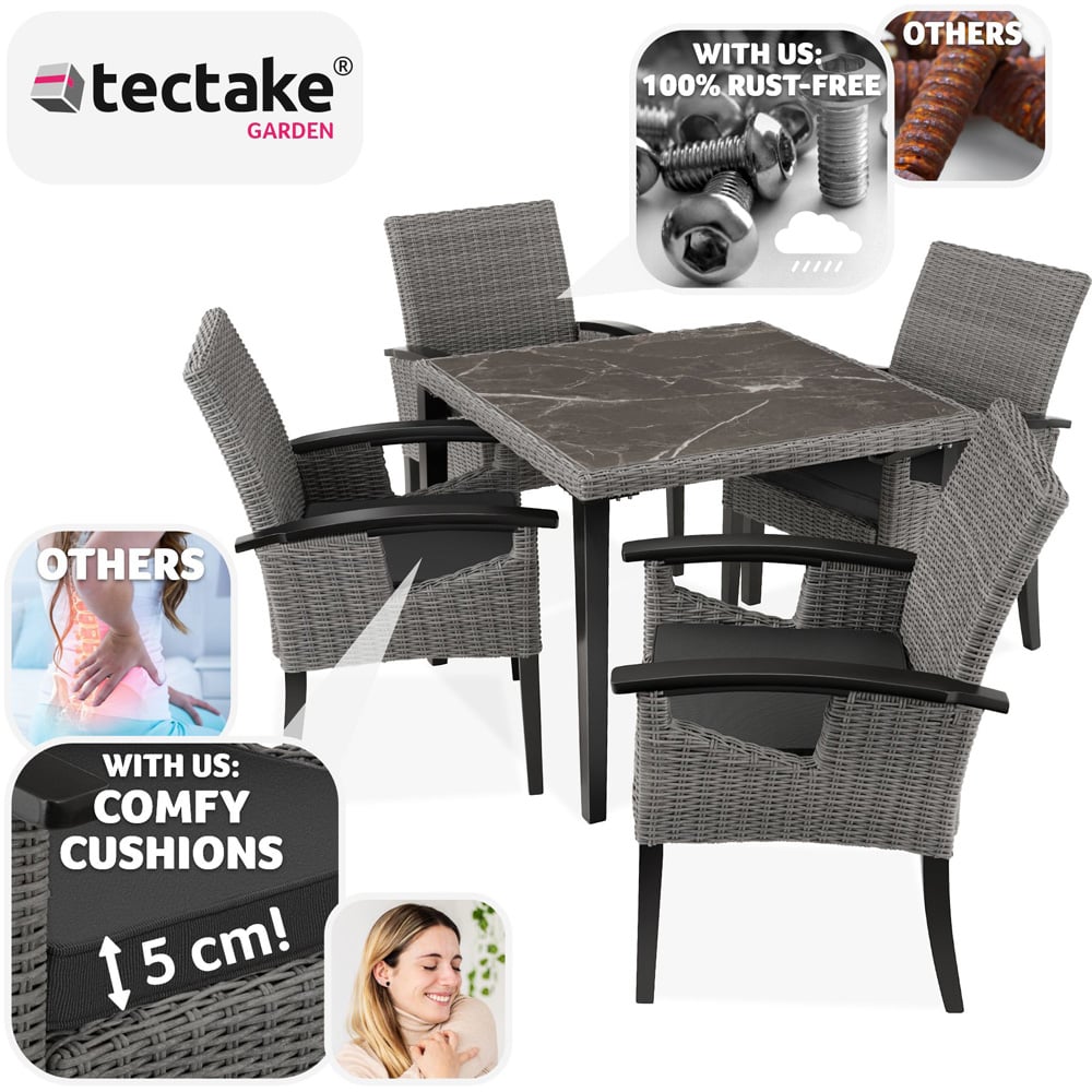 tectake Tarent Rosarno 4 Seater Rattan Garden Dining Set Grey Image 3