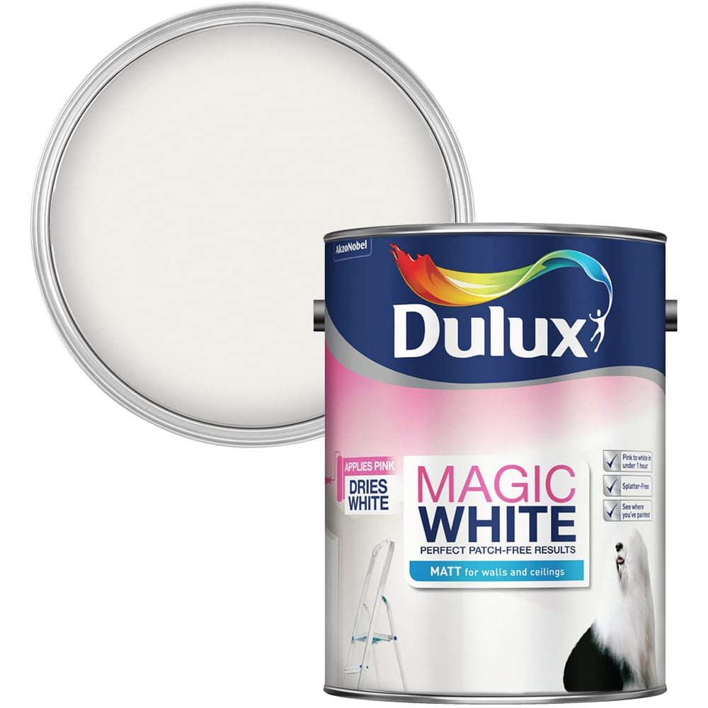 Dulux Walls & Ceilings Magic White Matt Emulsion Paint 5L Image 1