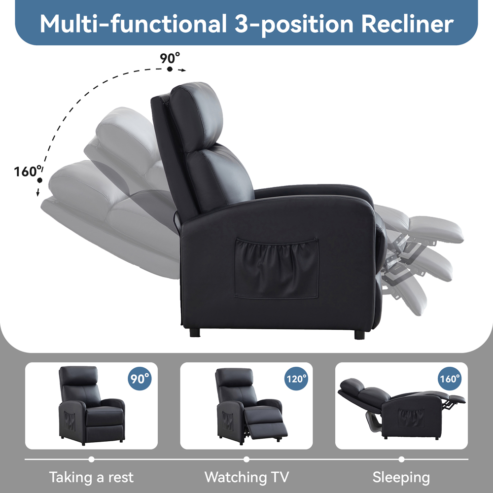 Faux Leather Black Recliner Pushback Adjustable Arm chair Image 7