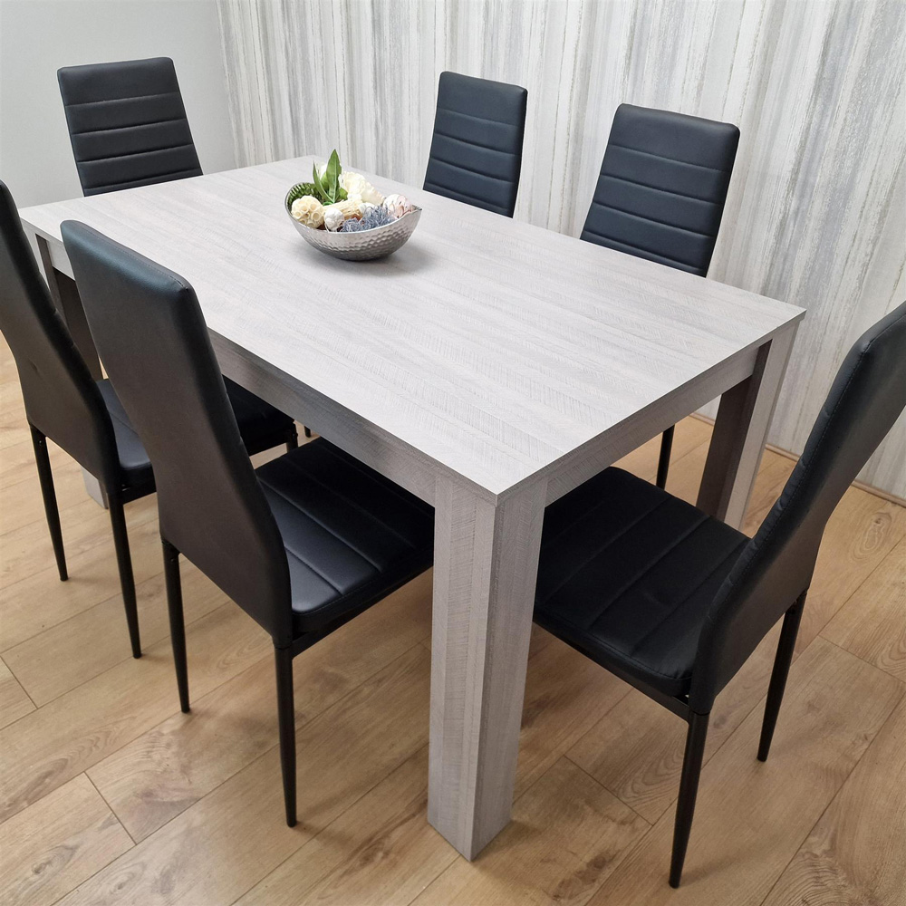 Portland 6 Seater Leather Dining Set Grey and Black Image 4