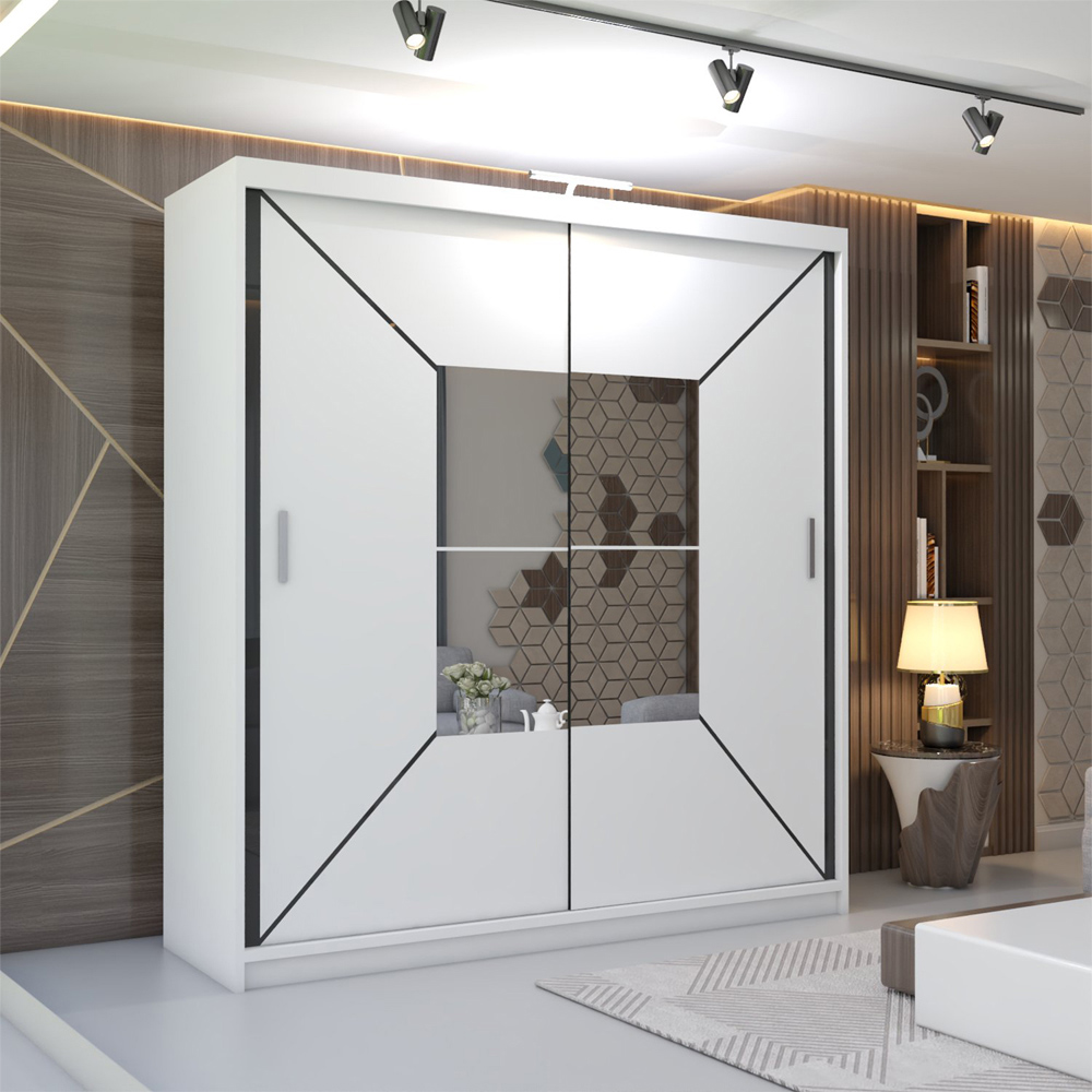 M N Furniture Nicle 2 Door White Mirrored Sliding Wardrobe 150cm Image 3