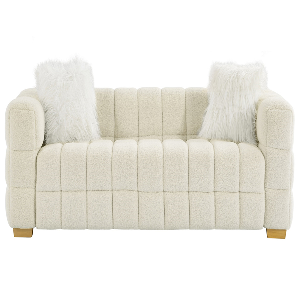 Furniture One 3 Seater White Teddy Fleece Sofa with 2 Pillows Image 2