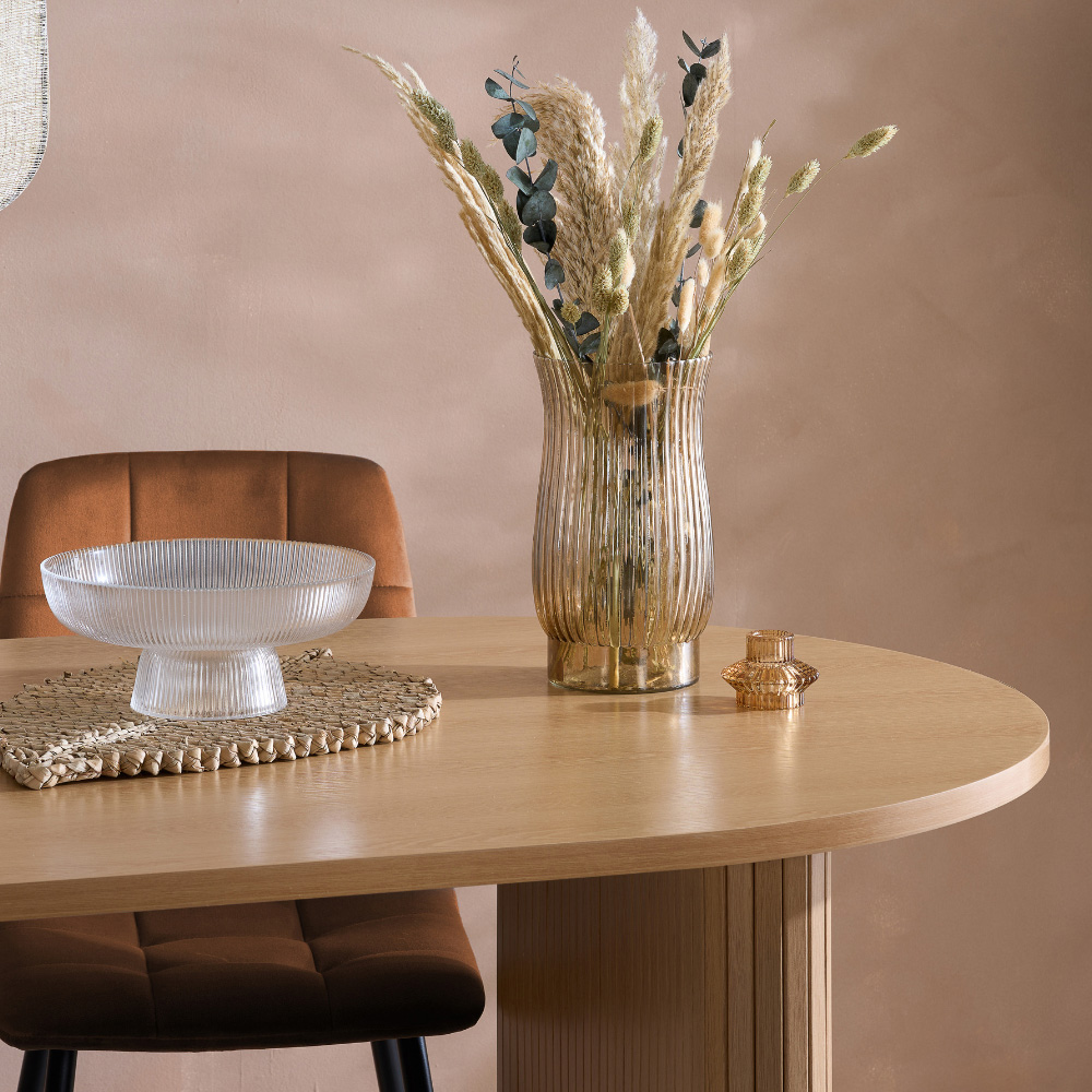 Axel 4 Seater Oval Fluted Dining Set Oak and Russet Fabric Image 3