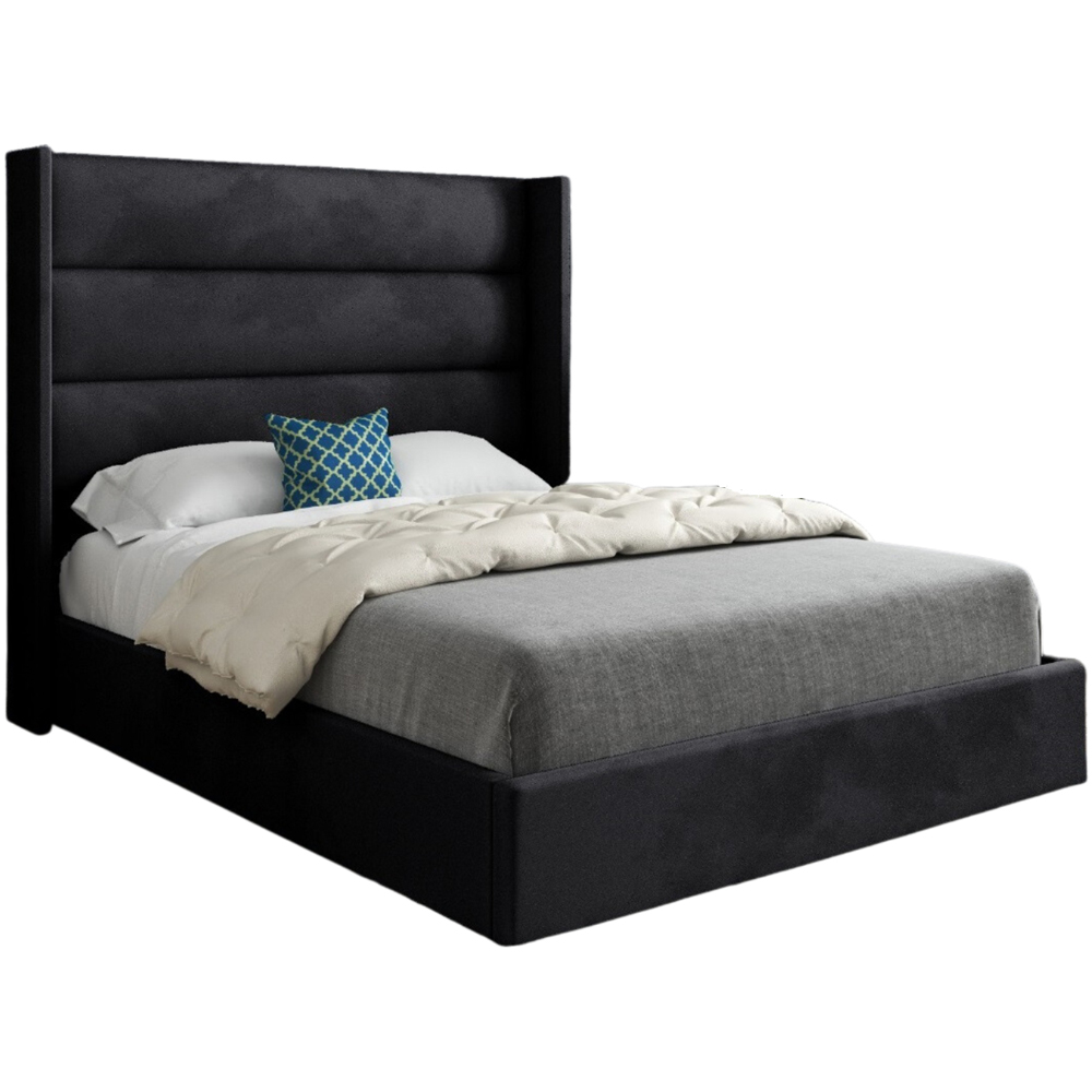 Nuno Black King Size Velvet Upholstered Bed Frame with Straight Winged Headboard Image 2