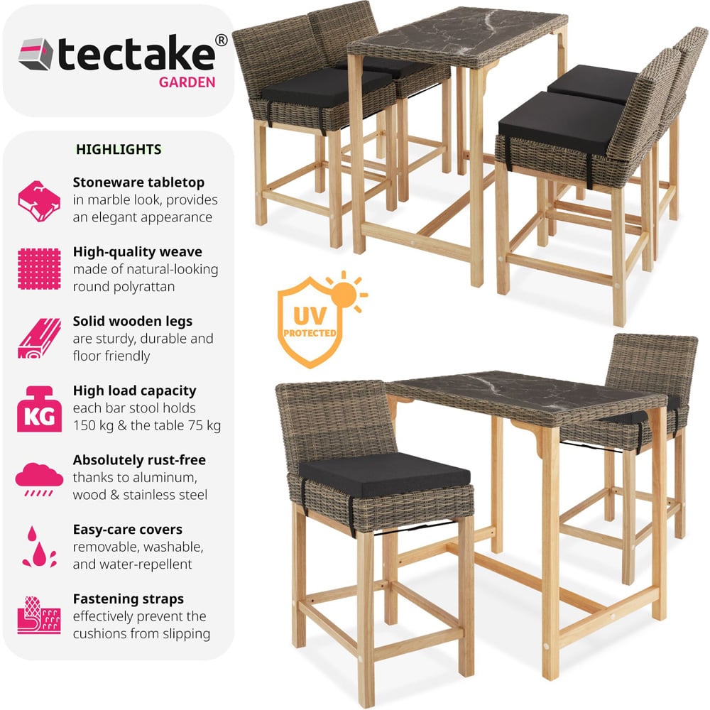 tectake Kutina Latina 4 Seater Poly Rattan Bar Dining Table Nature Image 3