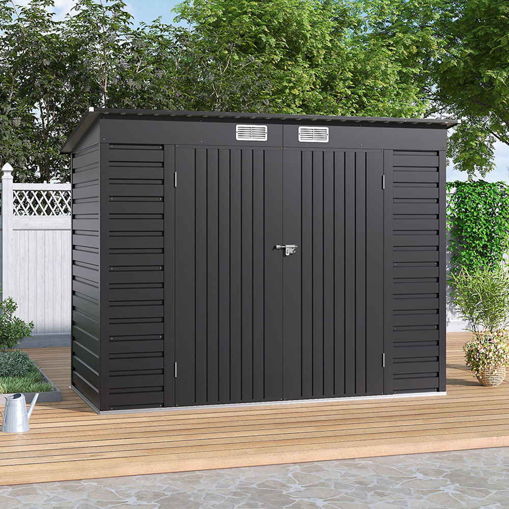H&O Direct 8 x 4ft Black Metal Pent Garden Shed Image 3