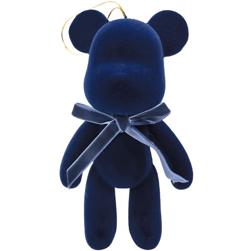 Flocked Bow Teddy Hanging Decoration Small Image 2