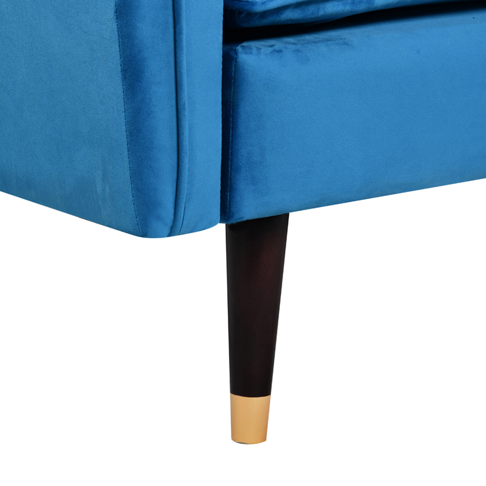 Comfy Living 3 Seater Blue and Gold Plush Velvet Tufted Sofa Bed Image 6