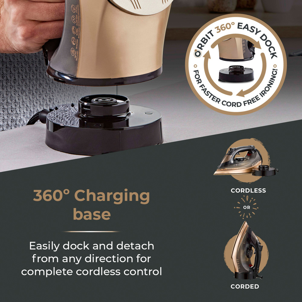 Tower Ceraglide Black and Gold 360 Cord Cordless Steam Iron 2800W Image 6