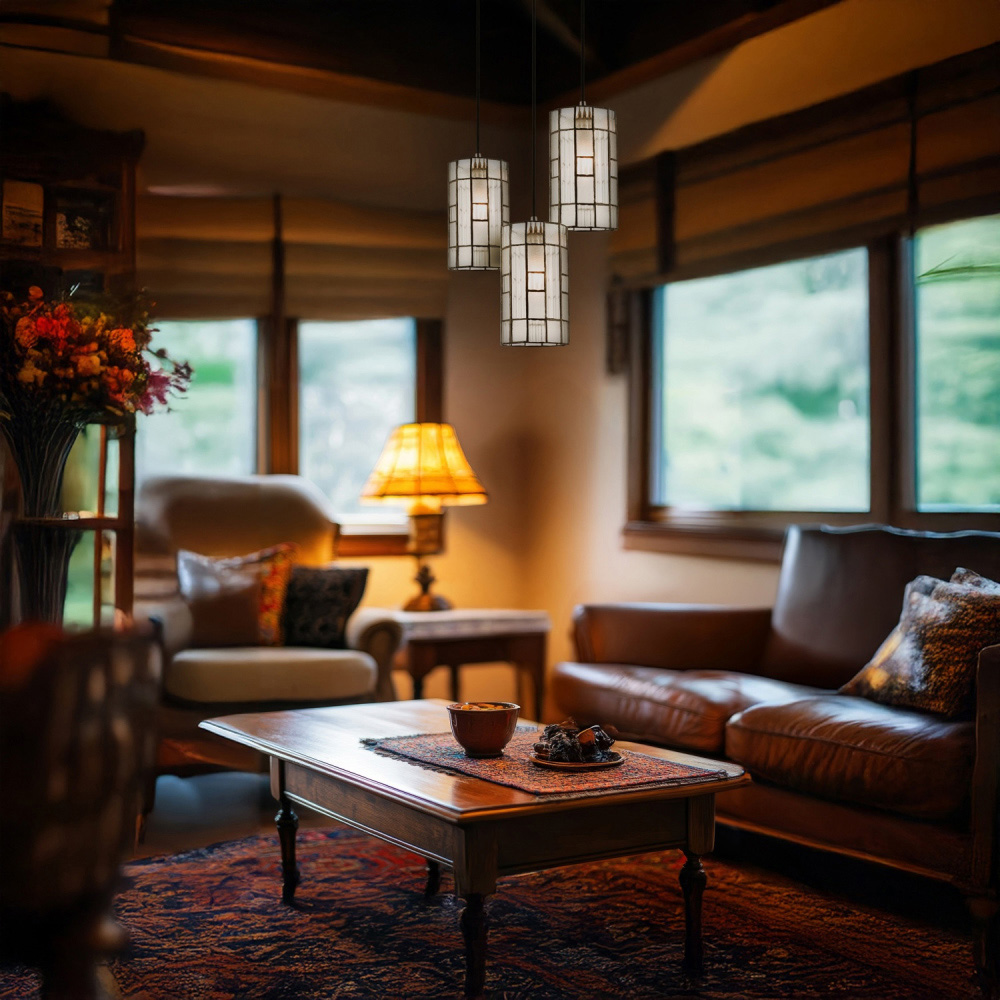 Happy Homewares Cylindrical Frosted and Ribbed Panel Tiffany Shade Image 2