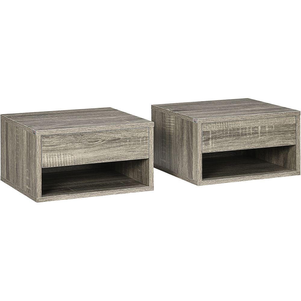 Portland Single Drawer Brown Floating Bedside Table Set of 2 Image 2