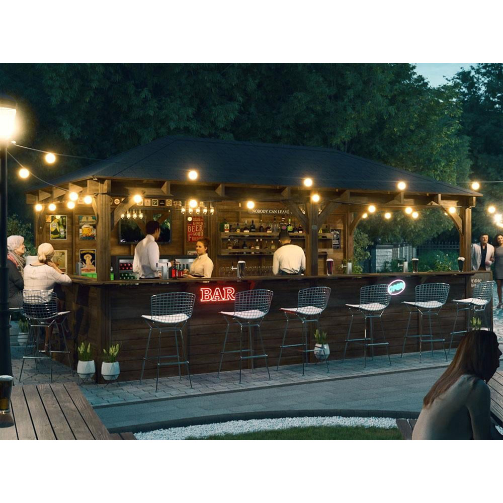 Dunster House Leviathan 6 x 3m Brown Full Counter Bar Garden Gazebo with Roof Shingles Image 4