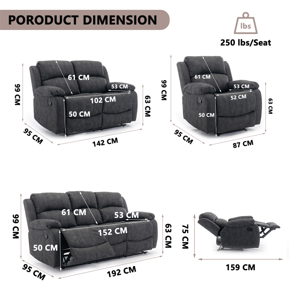 Furniture One 7 Seater Grey Manual Reclining Sofa Set Image 3