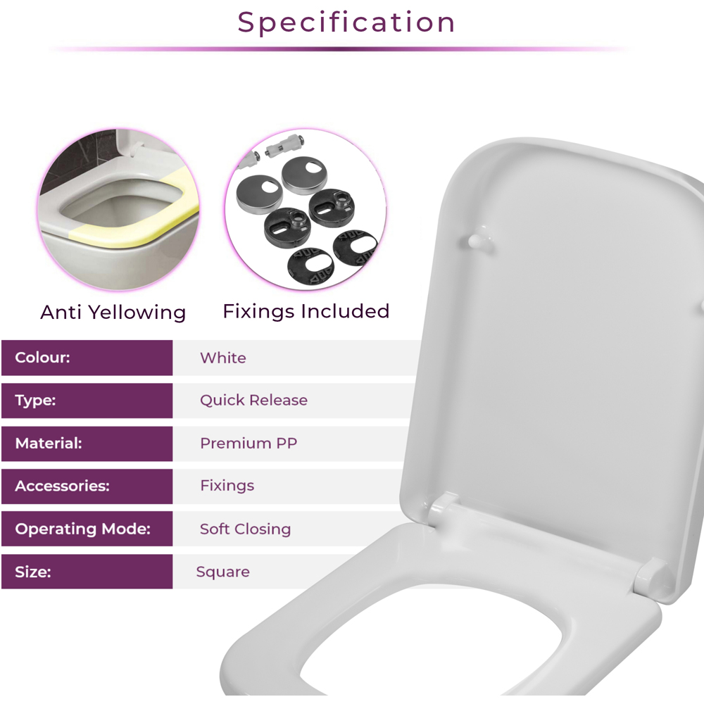 Go Bathrooms White Square Soft-Close Toilet Seat Image 5