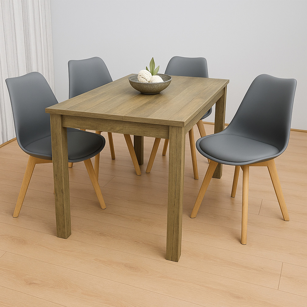 Portland 4 Seater Dining Set Rustic Effect and Grey Plastic Leather Image 5