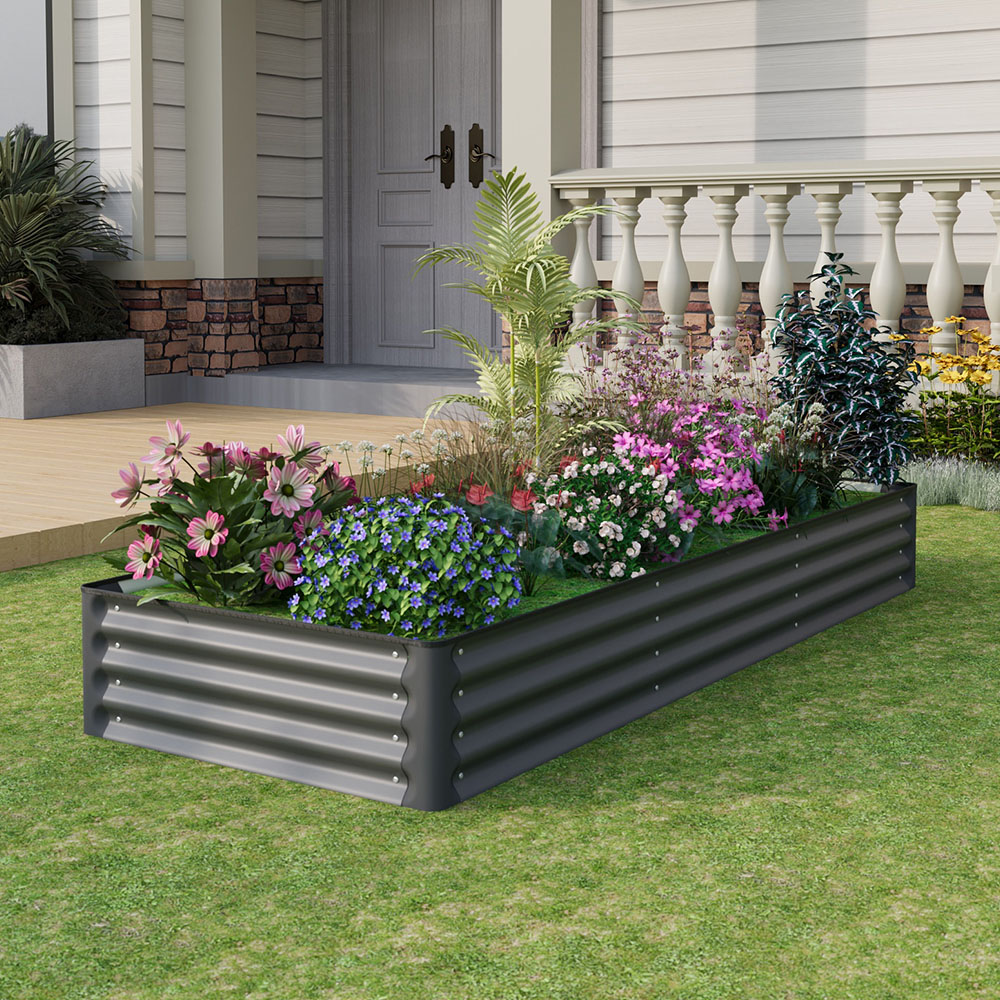 Living and Home Dark Grey Rectangular Galvanised Steel Raised Garden Bed 240 x 90cm Image 7