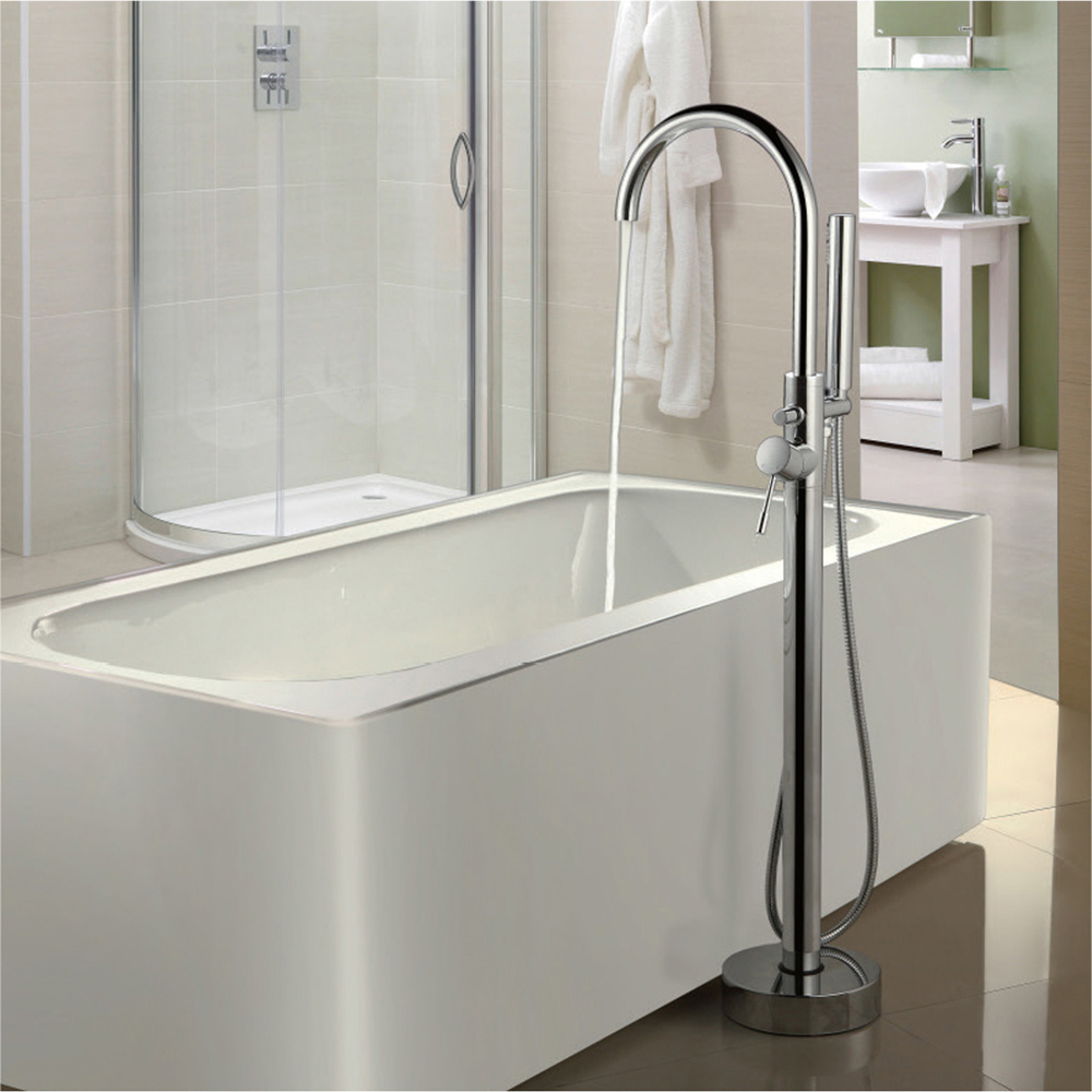 Nes Home Rosette Modern Chrome Round Freestanding Bath Shower Mixer Tap Image 2