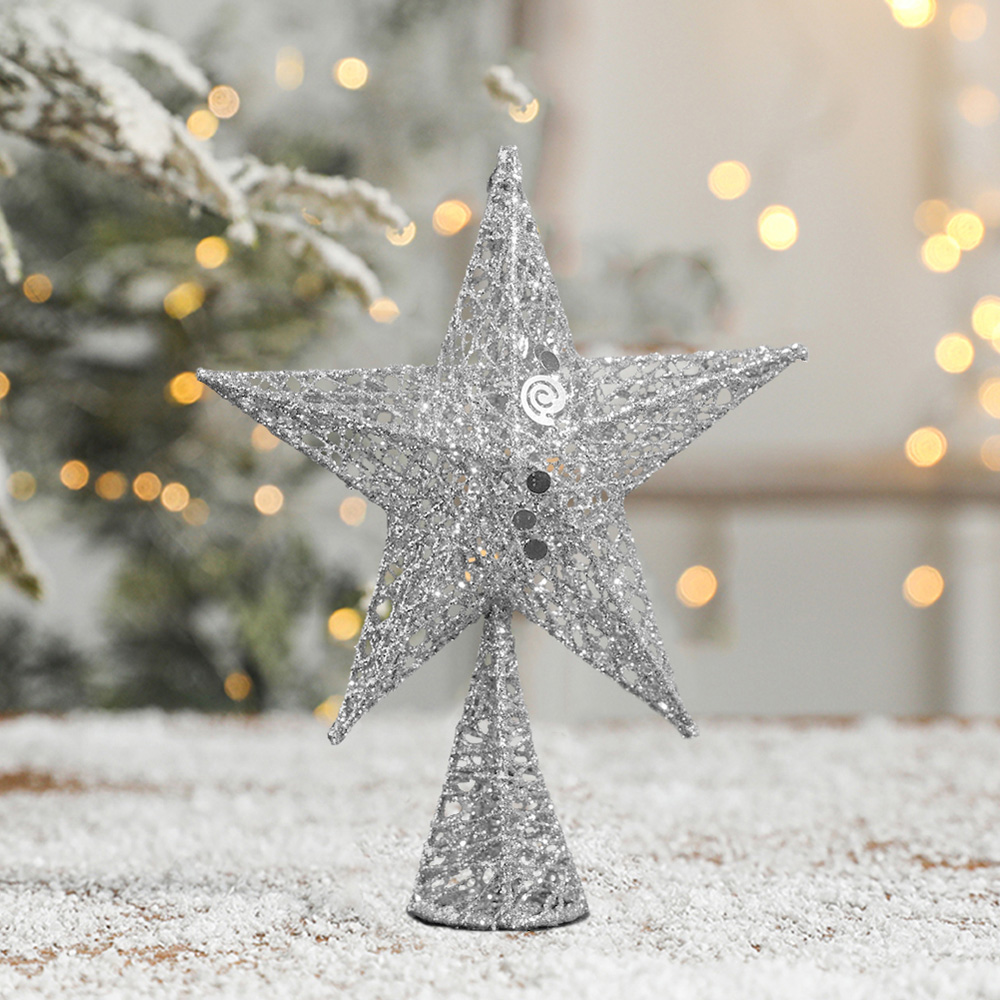 Living and Home Silver Star Wrought Iron Christmas Tree Topper 30cm ...