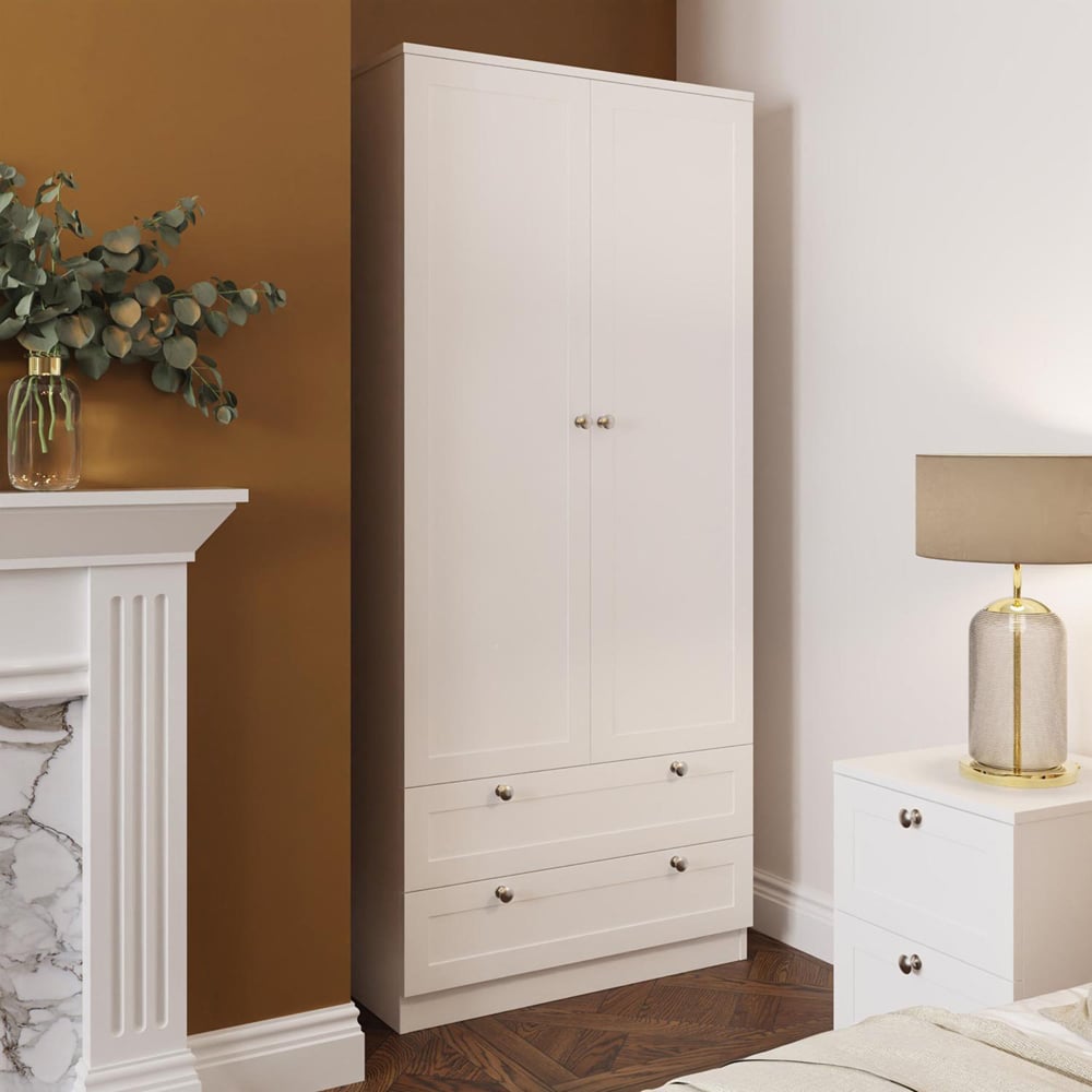 FWStyle Artus 2 Door 2 Drawer White Panelled Combination Wardrobe Image 6