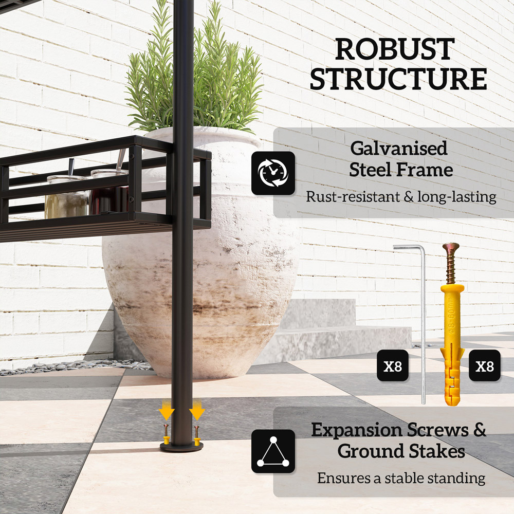 Outsunny 1.5 x 2.4m Dark Grey Grill Canopy Gazebo with 2 Side Shelves and Hook Image 6