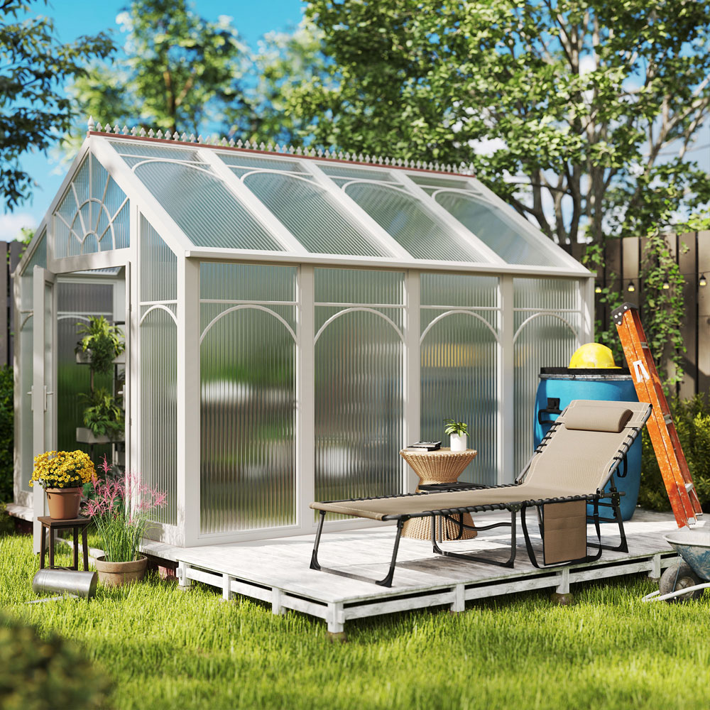 Outsunny Beige 5 Level Adjustable Folding Sun Lounger with Side Table Image 4