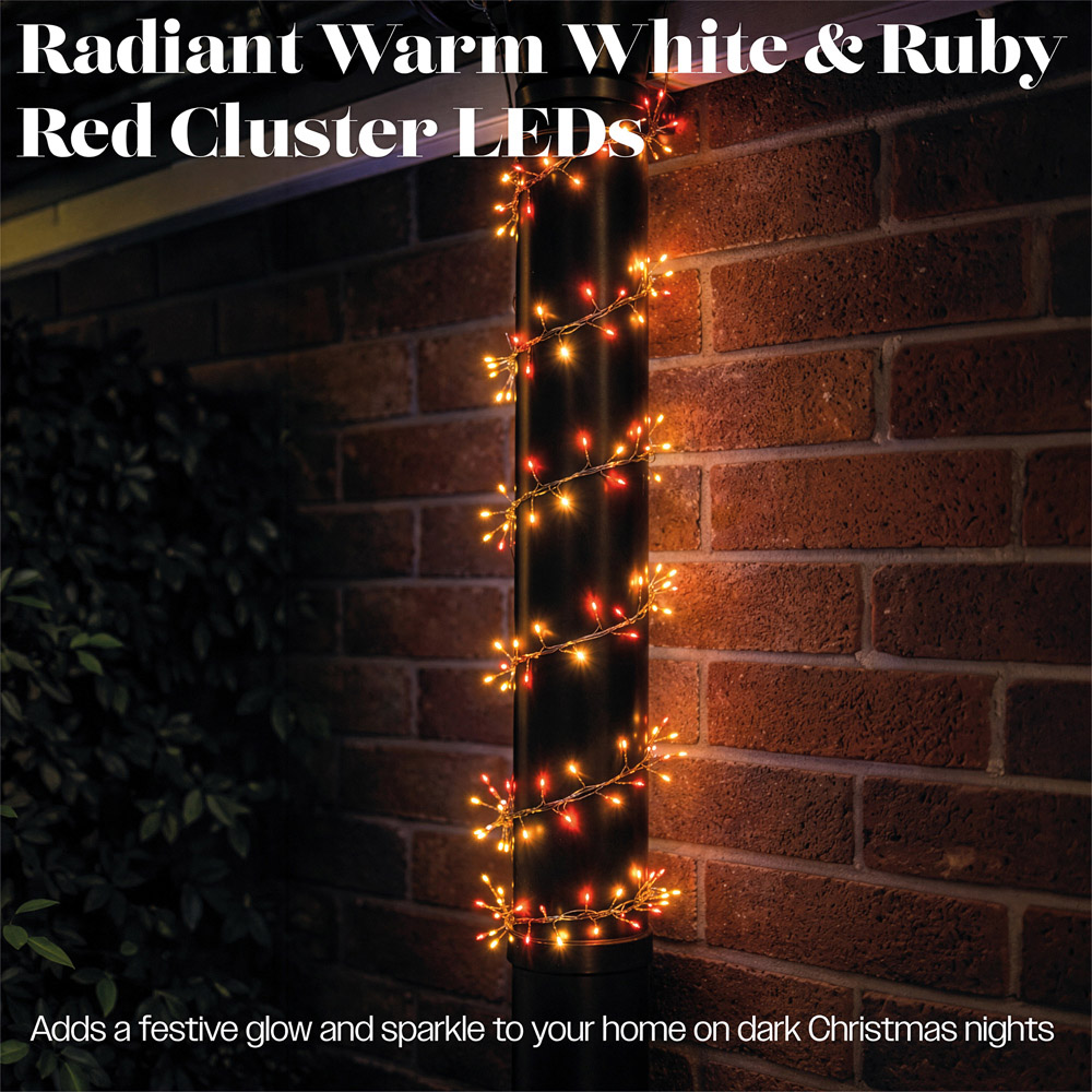 Xmas Haus 540 Warm White and Ruby Red LED Silver Cable Christmas Cluster Light 6m Image 3