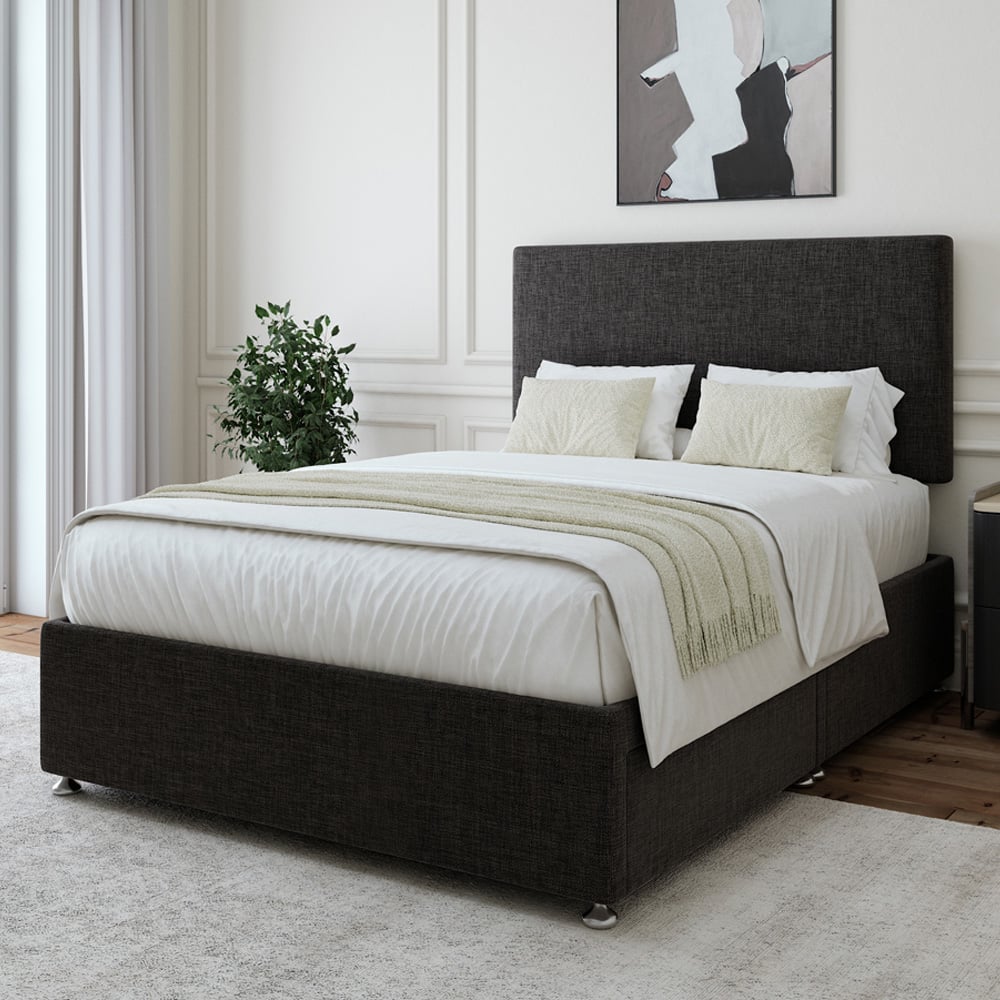 Bedmaster Double Charcoal Linen 2 Drawer Divan Base with Valencia Headboard Image 1