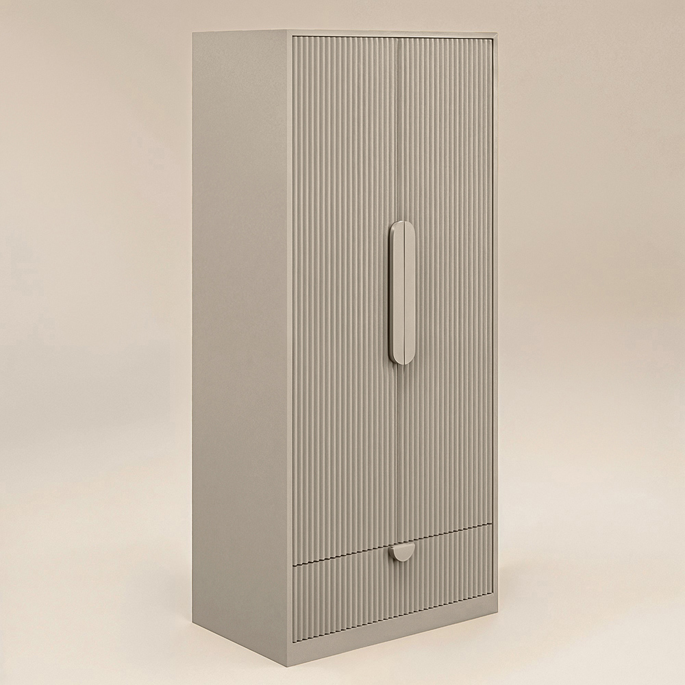 Flair Calista 2 Door Single Drawer Dark Beige Ribbed Wardrobe Image 2