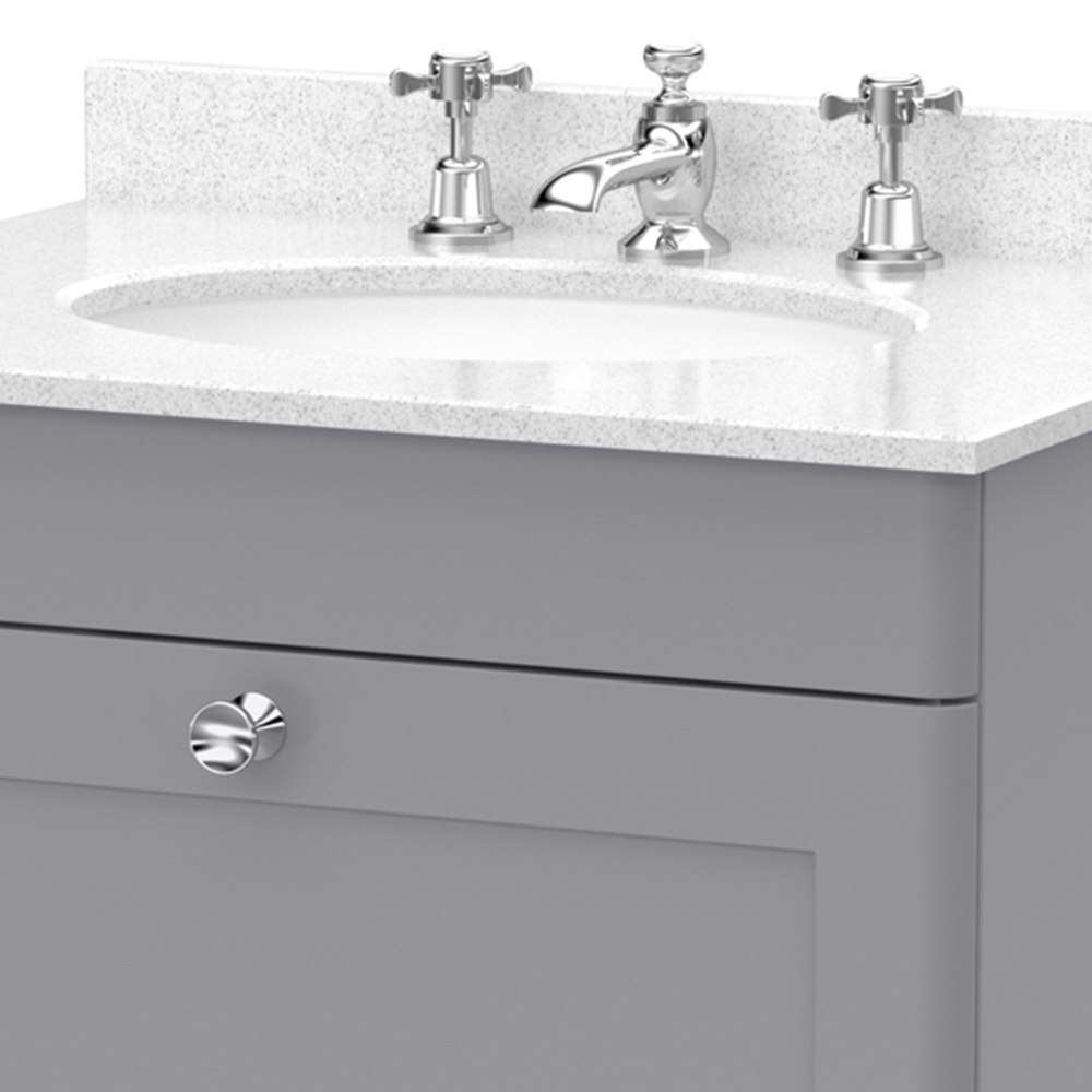 nuie Classique Single Drawer Satin Grey and White Wall Hung Unit and 3 Tap Hole Marble Basin 600mm Image 2