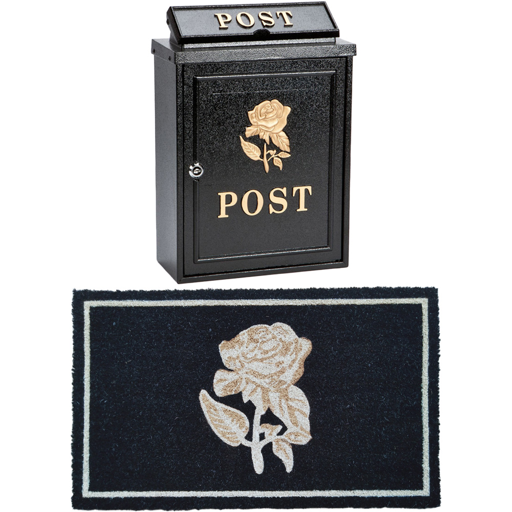 Arboria Garden Decor Gold Rose Post Box and Doormat Set Image 1