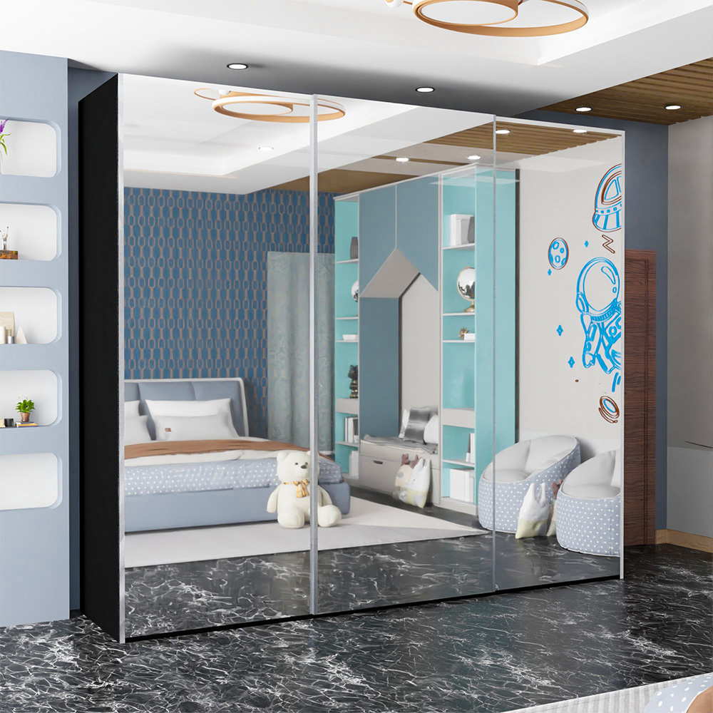 Sliding Wardrobes 4U Etna 3 Door Black Full Mirrored Wardrobe Image 3