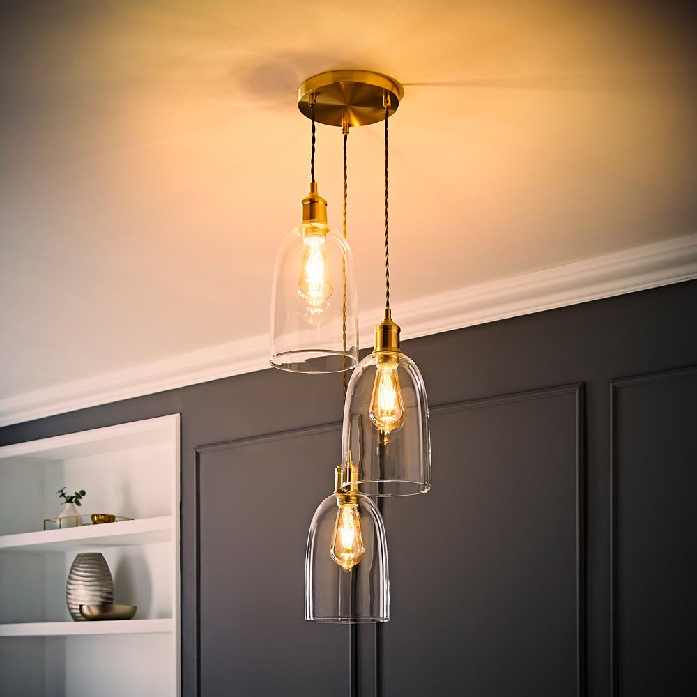 ValueLights Kira Glass Dome 3 Drop Cluster Brushed Gold LED Ceiling Pendant Light Image 6