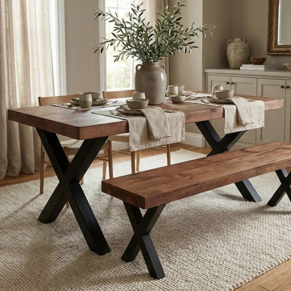 Homebase Walnut 4 Seater Chunky and Sturdy Dining Table 70 x 120cm Image 1
