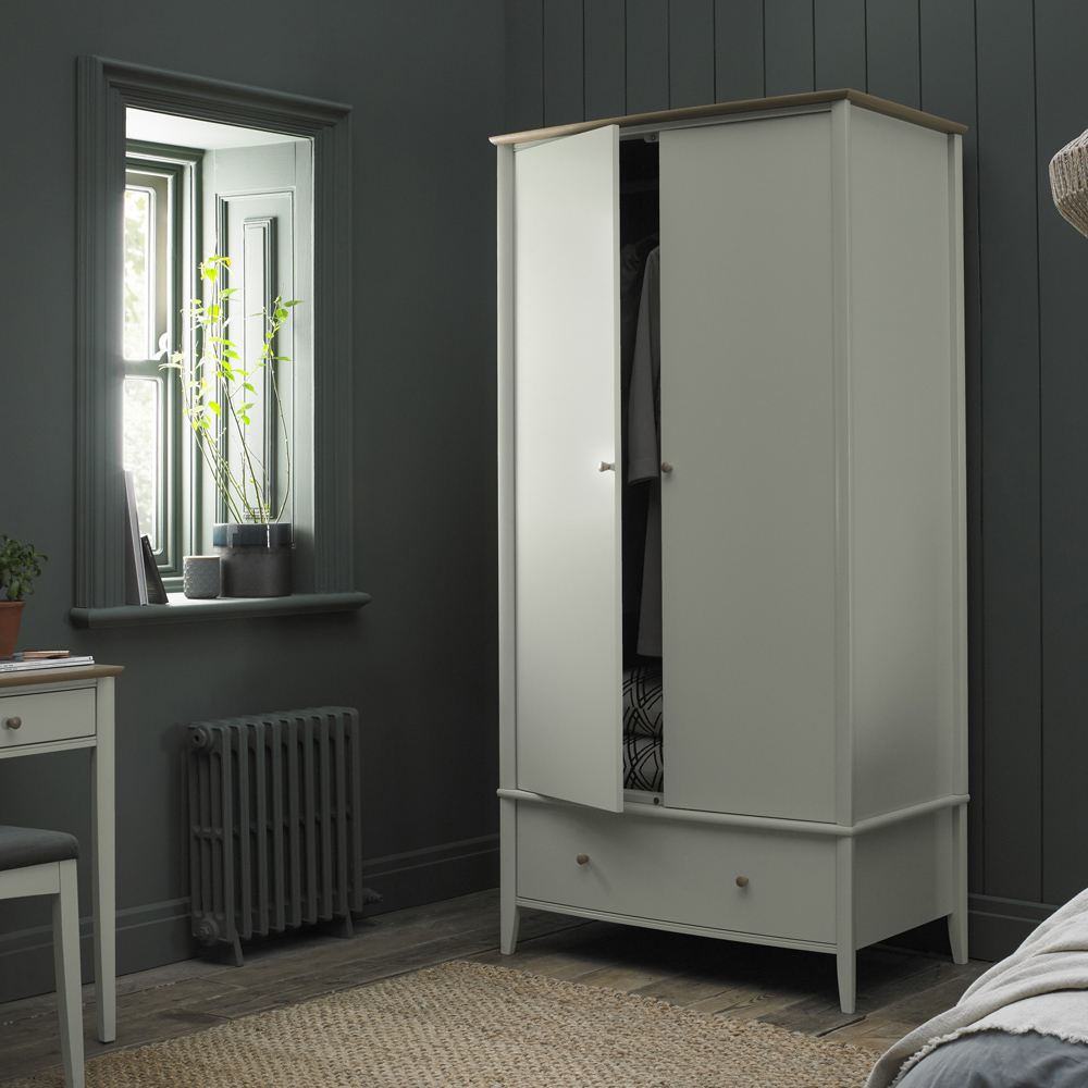 Bentley Designs Whitby 2 Door Single Drawer Scandi Oak and Soft Grey Wardrobe Image 3