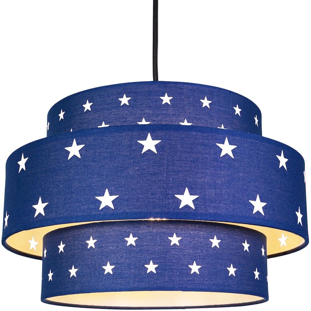Happy Homewares 3 Tier Midnight Blue Cotton Pendant Shade with Stars Decor Image 3