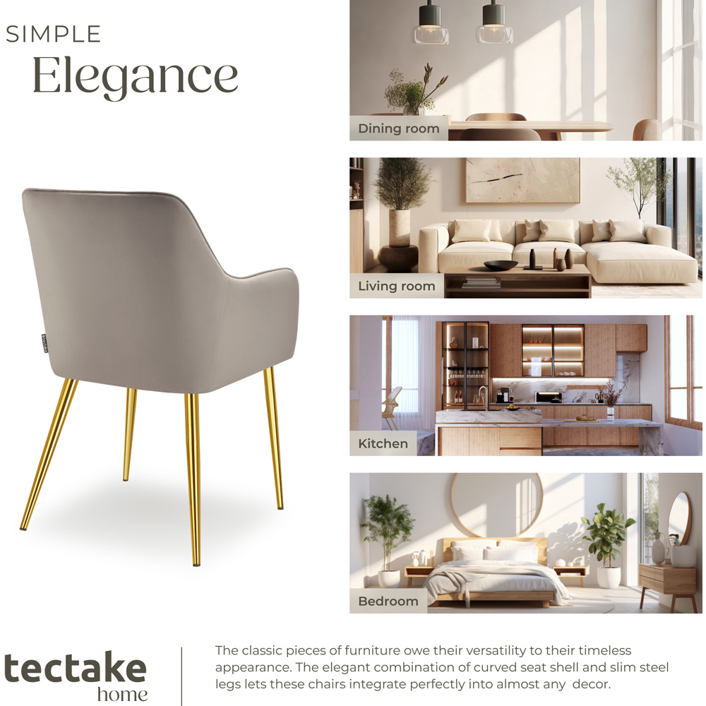 tectake Avane Set of 2 Taupe Velvet Look Padded Dining Chair Image 7