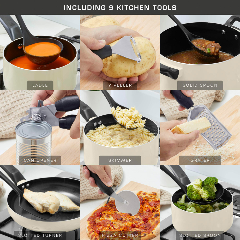 Swan Townhouse 14 Piece Cream Pan and Tools Set Image 5