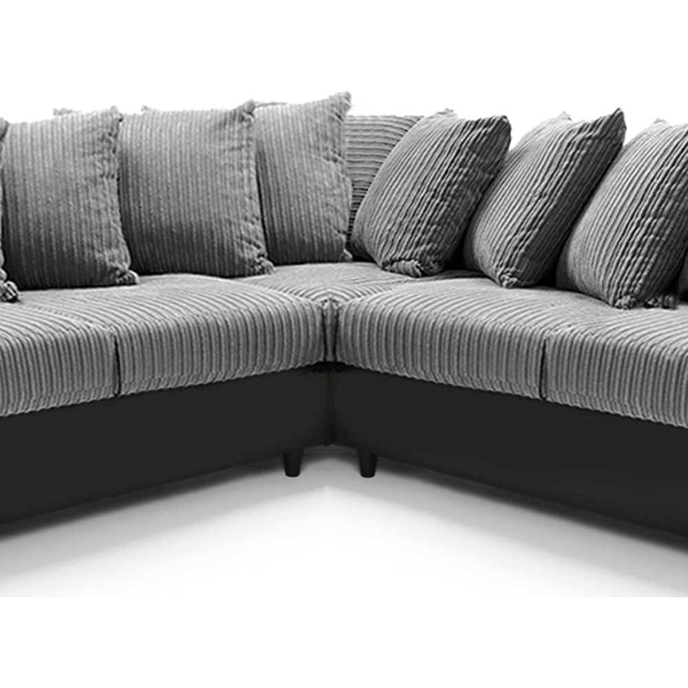 Luxor 5 Seater Black and Grey Jumbo Cord Scatter Back L Shaped Corner Sofa Set Image 5