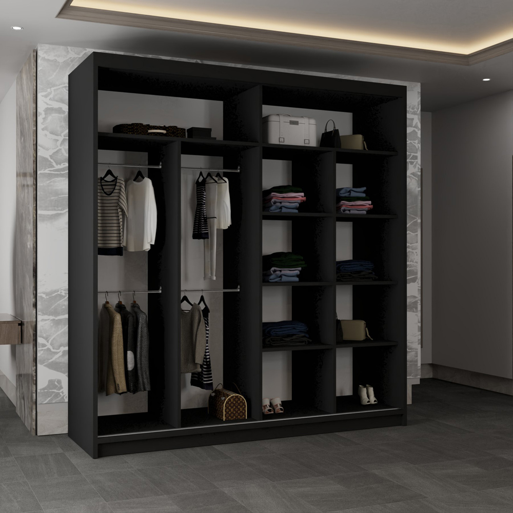 Sliding Wardrobes 4U Moon 2 Door Black Wide Mirrored Wardrobe Image 4