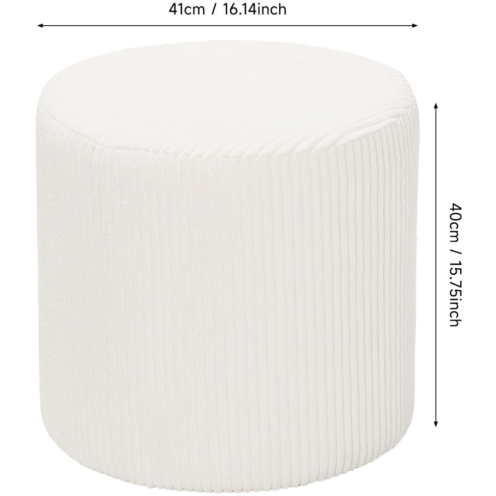 Living and Home Beige Corduroy Ribbed Upholstered Round Footstool Image 9