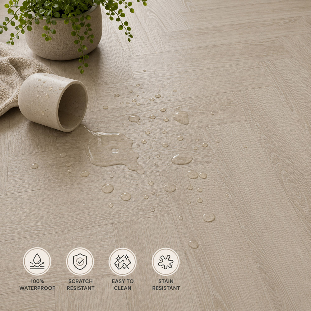 Britwall Butternut Beige Herringbone Wood-Embossed SPC Vinyl Flooring 625 x 125mm 20 Pack Image 5