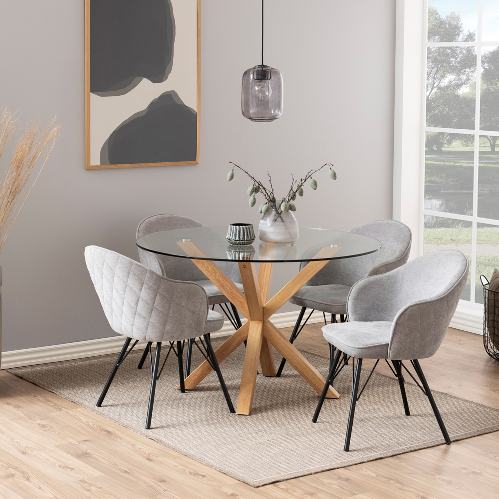 Florence Heaven Clear Glass Round 4 seater Dining Table Oak Image 8