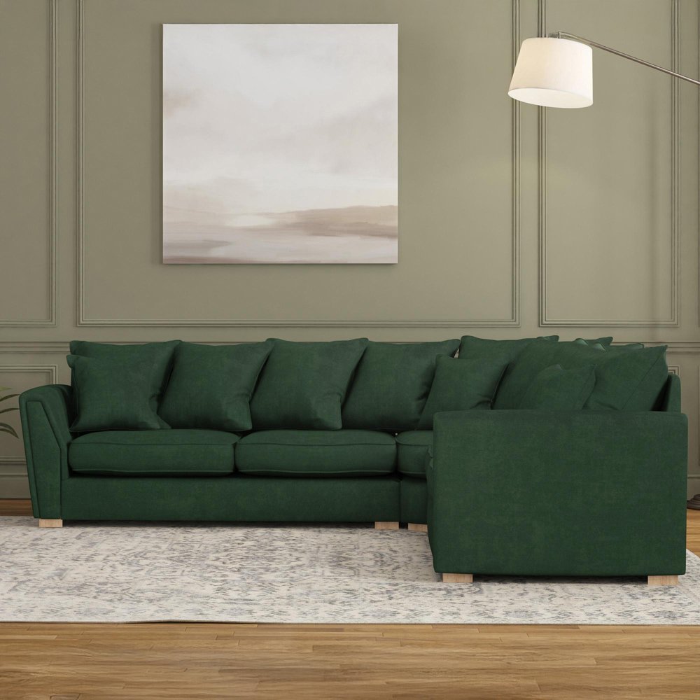 Wendleberry 4 Seater Forest Green Plush Velvet Scatter Back Corner Sofa Image 5