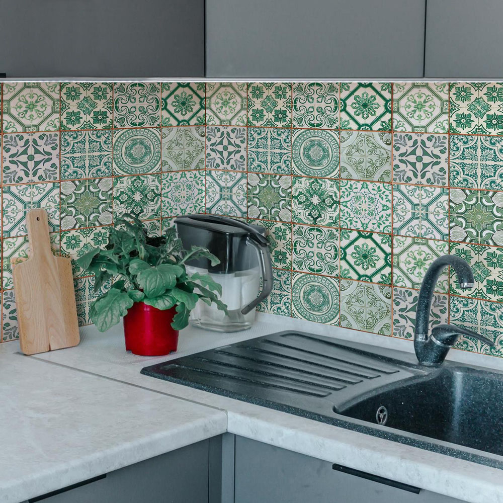 Walplus Light Green Vintage Antique Azulejo Wall Tile Sticker 15 x 15cm 24 Pack Image 2